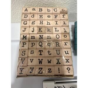 Set of 2 NEW Wood Rubber Stamps A-Z and Alphabet Stamp Clickable ABC Set